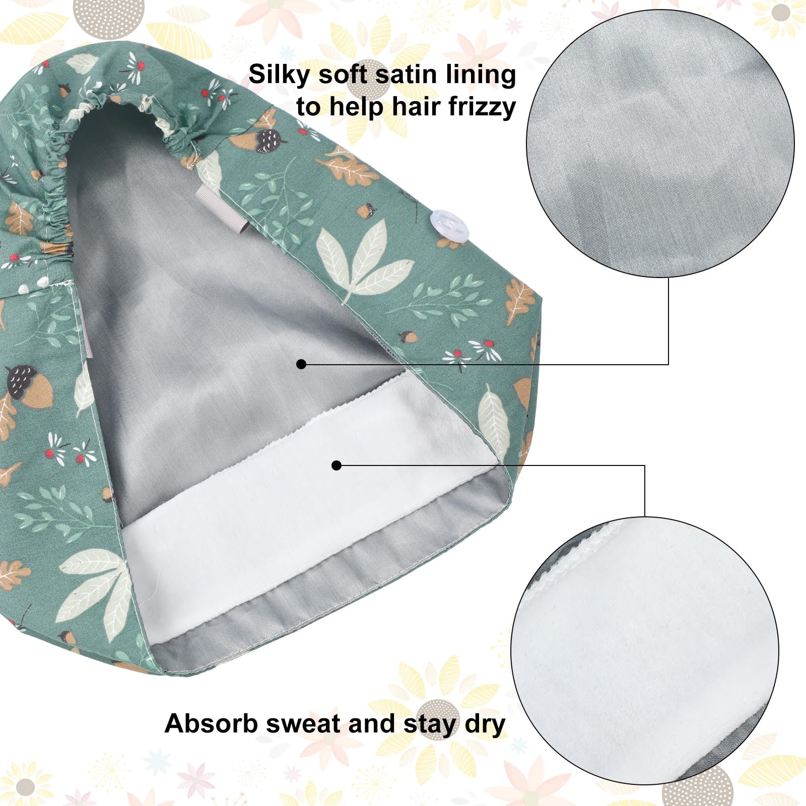 Floraltop closeup satin lining protecting hair and reducing frizz