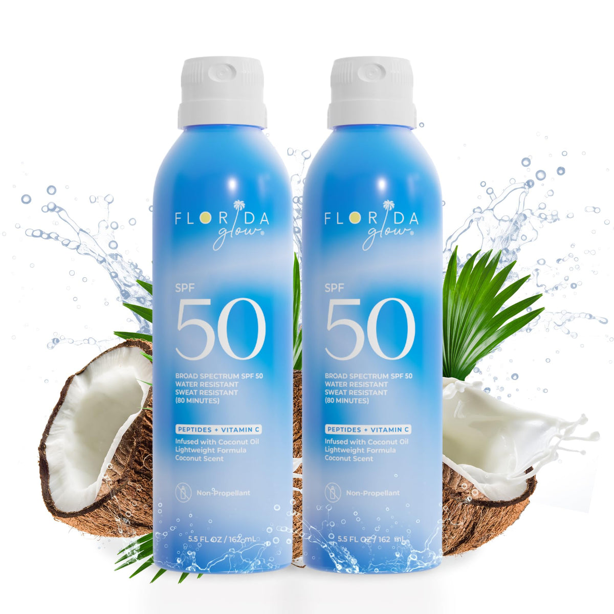 Florida Salt Scrubs front packaging showing SPF 50 spray for quick protection