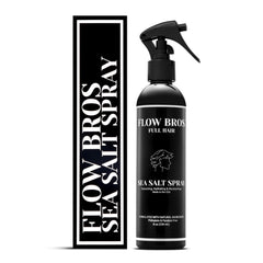 Flow Bros bottle front view showing label and size, promotes easy styling