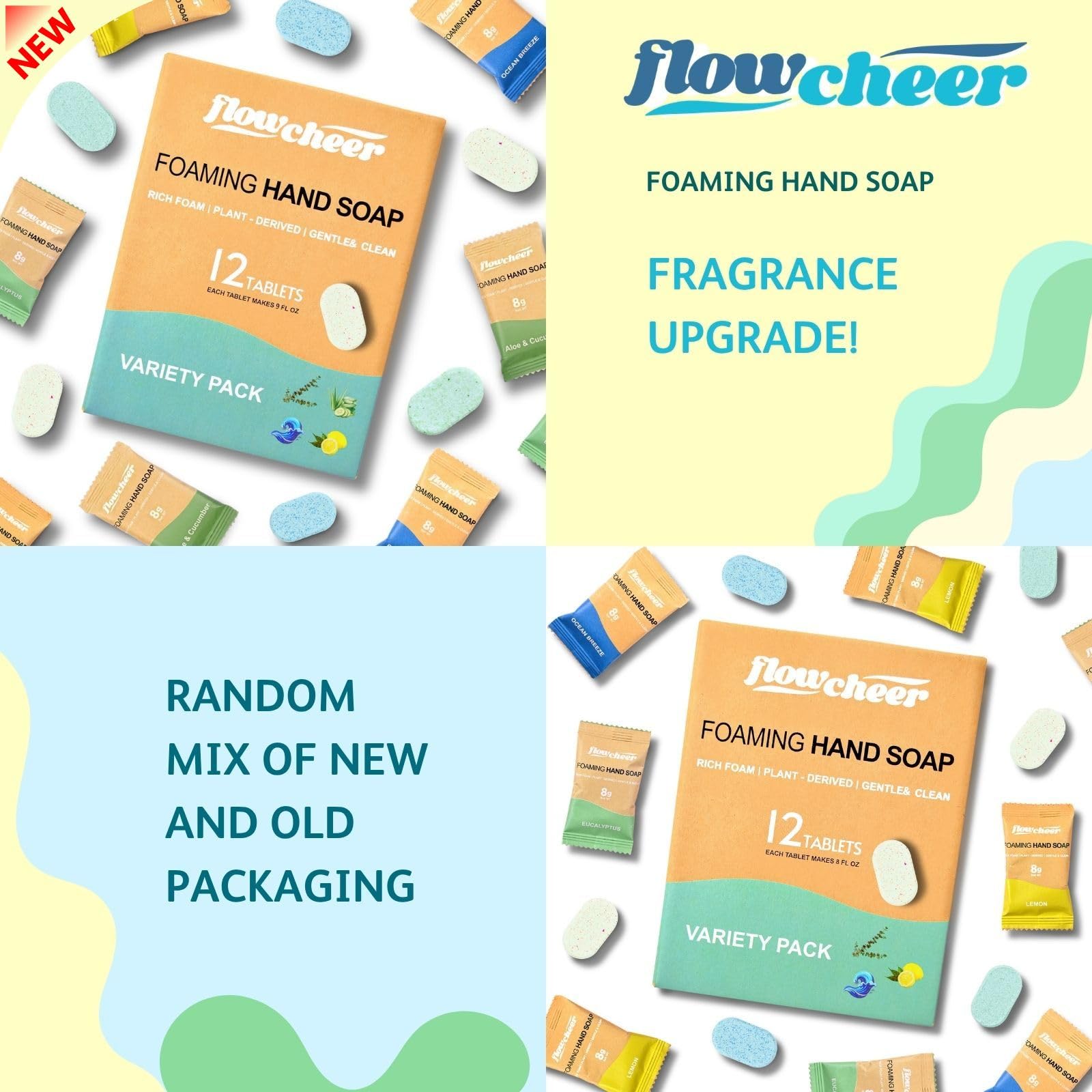 flowcheer carton packaging with eco message, emphasizes reduced plastic waste