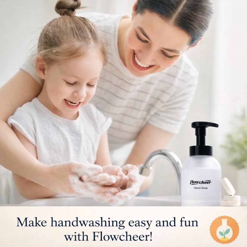 flowcheer dissolving tablet in a foaming bottle, illustrates quick mixing benefit
