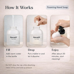 flowcheer dissolving tablet inside foaming bottle, demonstrates fast mix-and-go convenience
