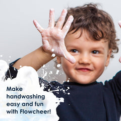 flowcheer foaming soap pump dispensing creamy foam, illustrates gentle cleansing action