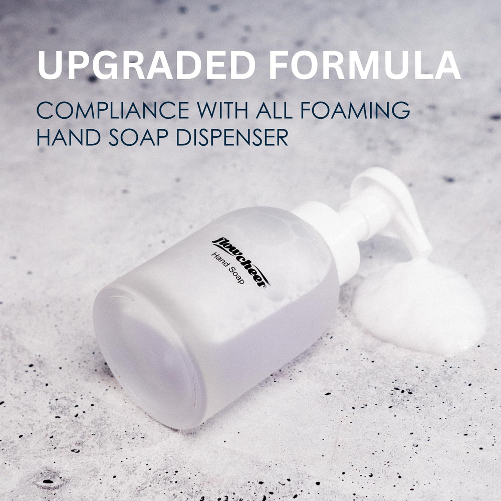 flowcheer foaming soap dispensed with lavender foam, illustrates rich gentle lather