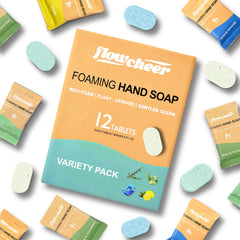 flowcheer front packaging showing 12-pack and variety scents, highlights convenience