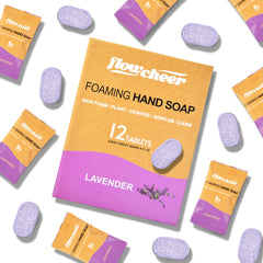 flowcheer front packaging showing lavender tablets and eco carton, highlights compact storage