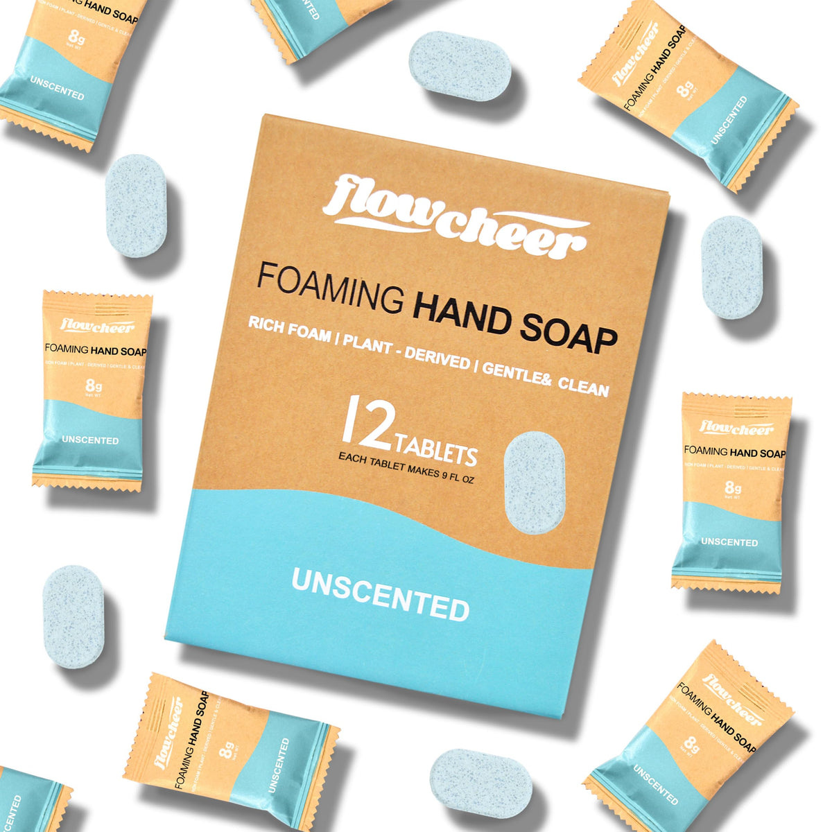 flowcheer front packaging showing tablet carton and product branding, highlights compact storage