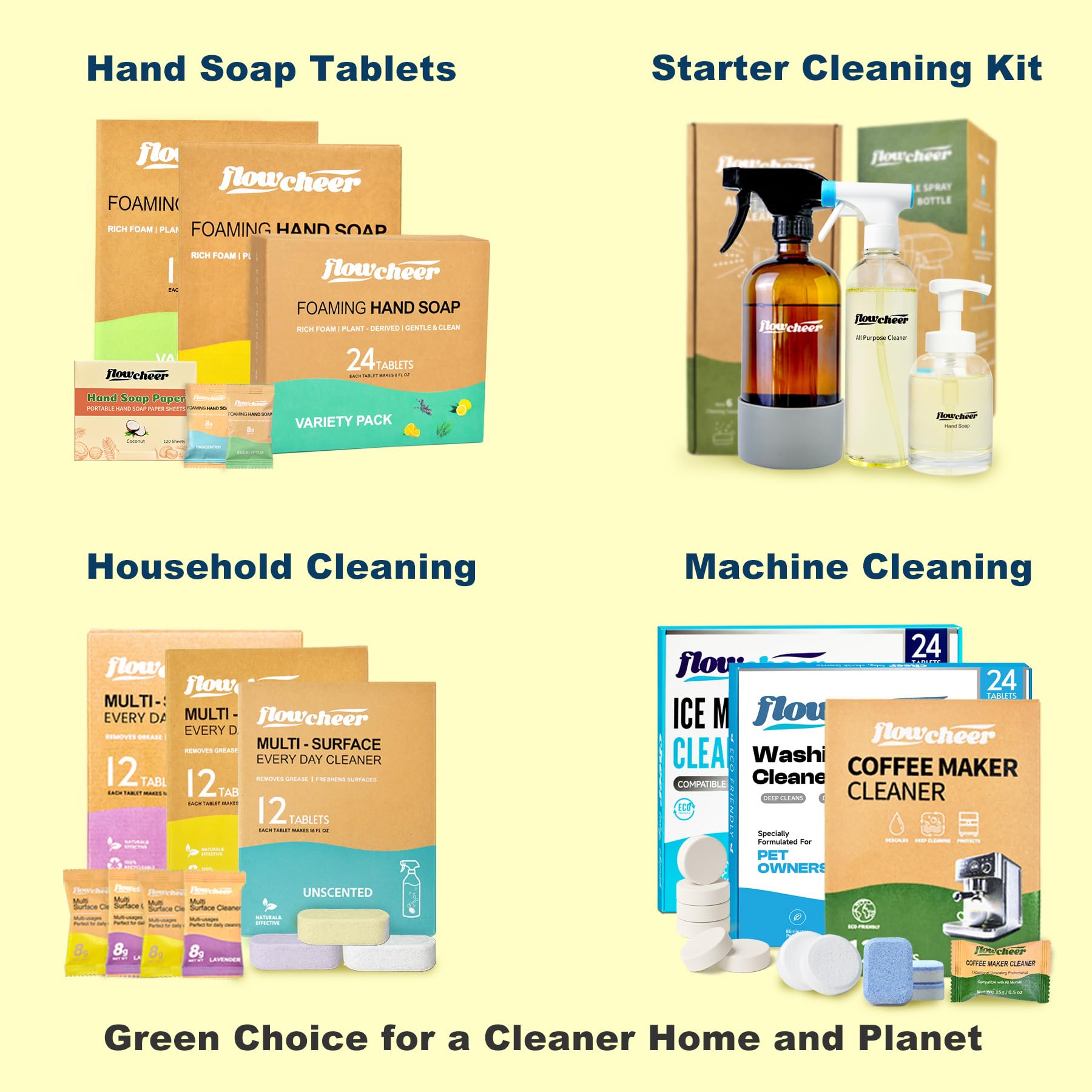 flowcheer product label and ingredient list emphasizing plant-based clean formula