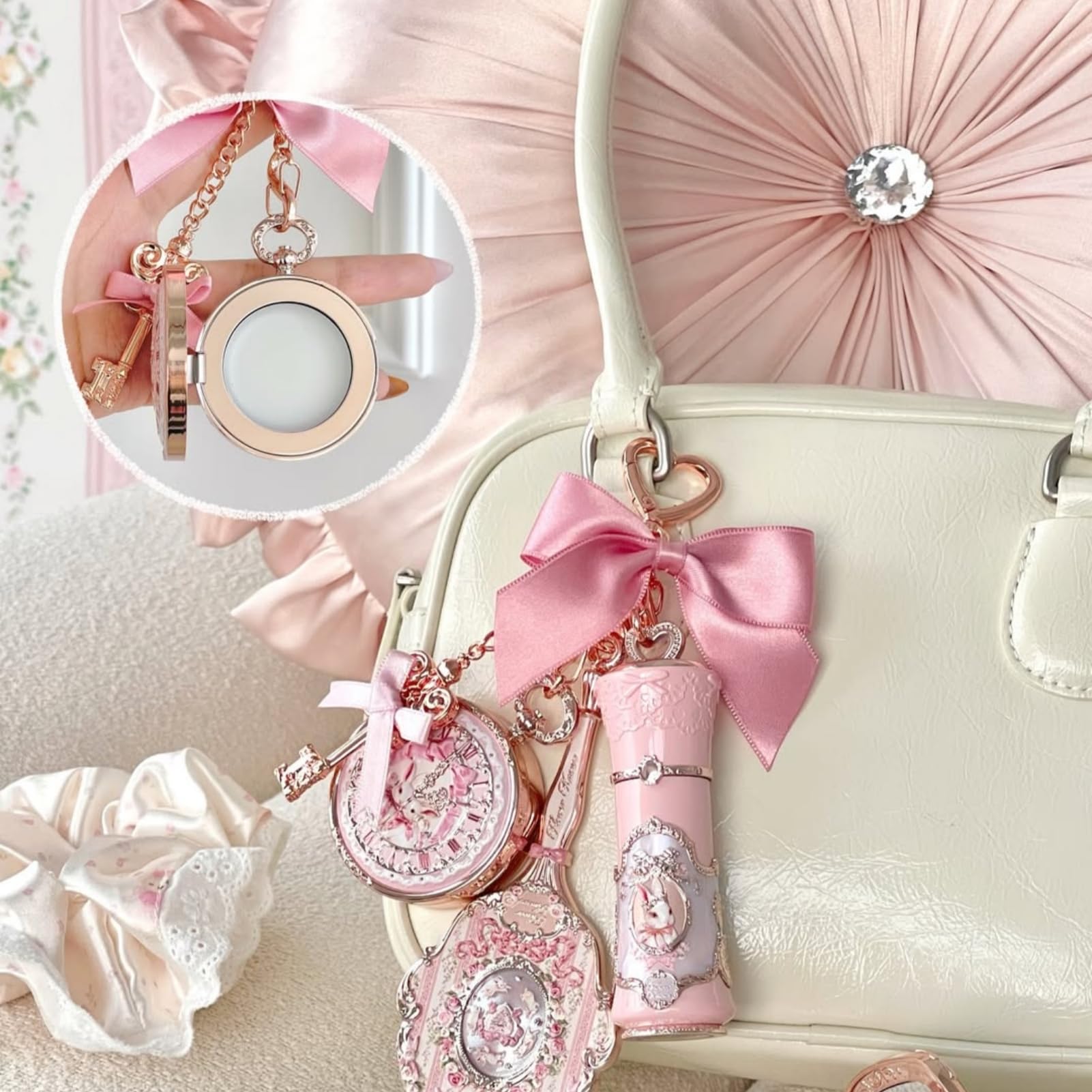Flower Knows open charm revealing mirror for quick touch-ups on the go