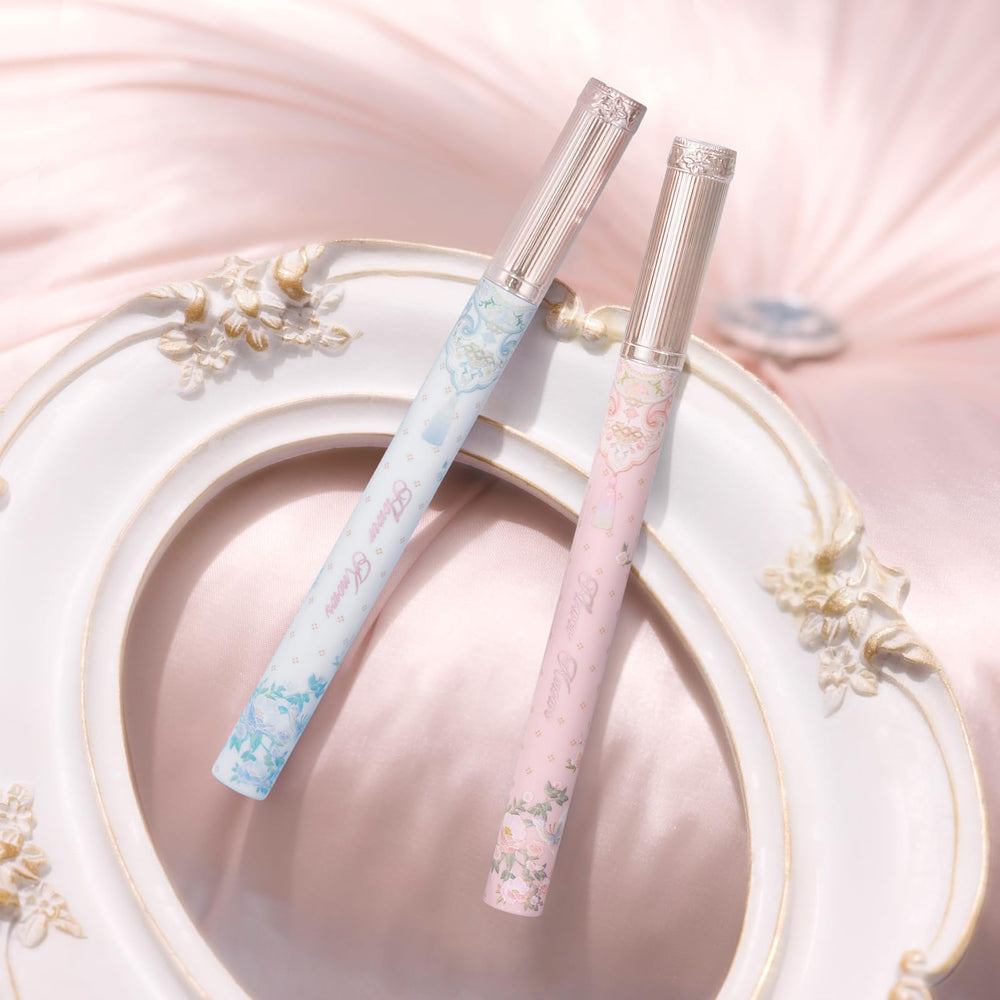 Flower Knows liner next to a makeup brush showing travel-friendly scale
