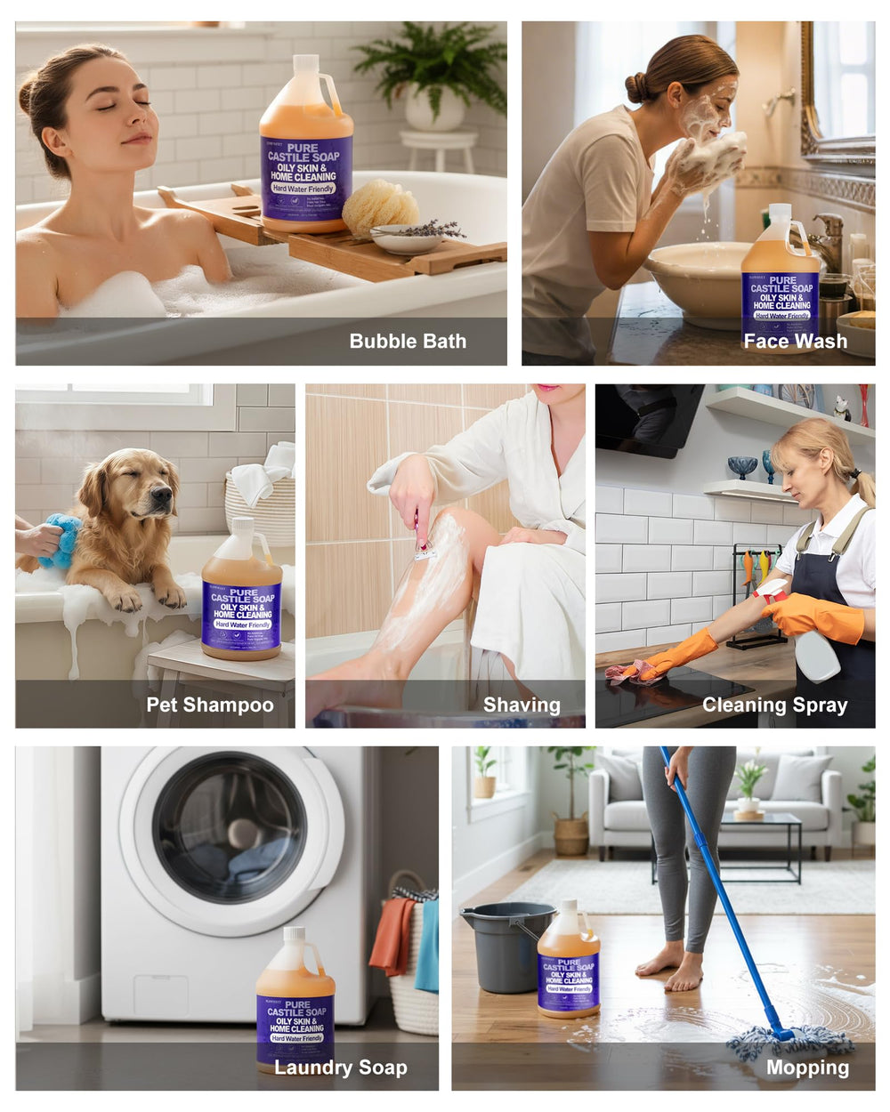 FLOWHYET dispensing lavender castile soap in shower for skin-friendly bathing benefit