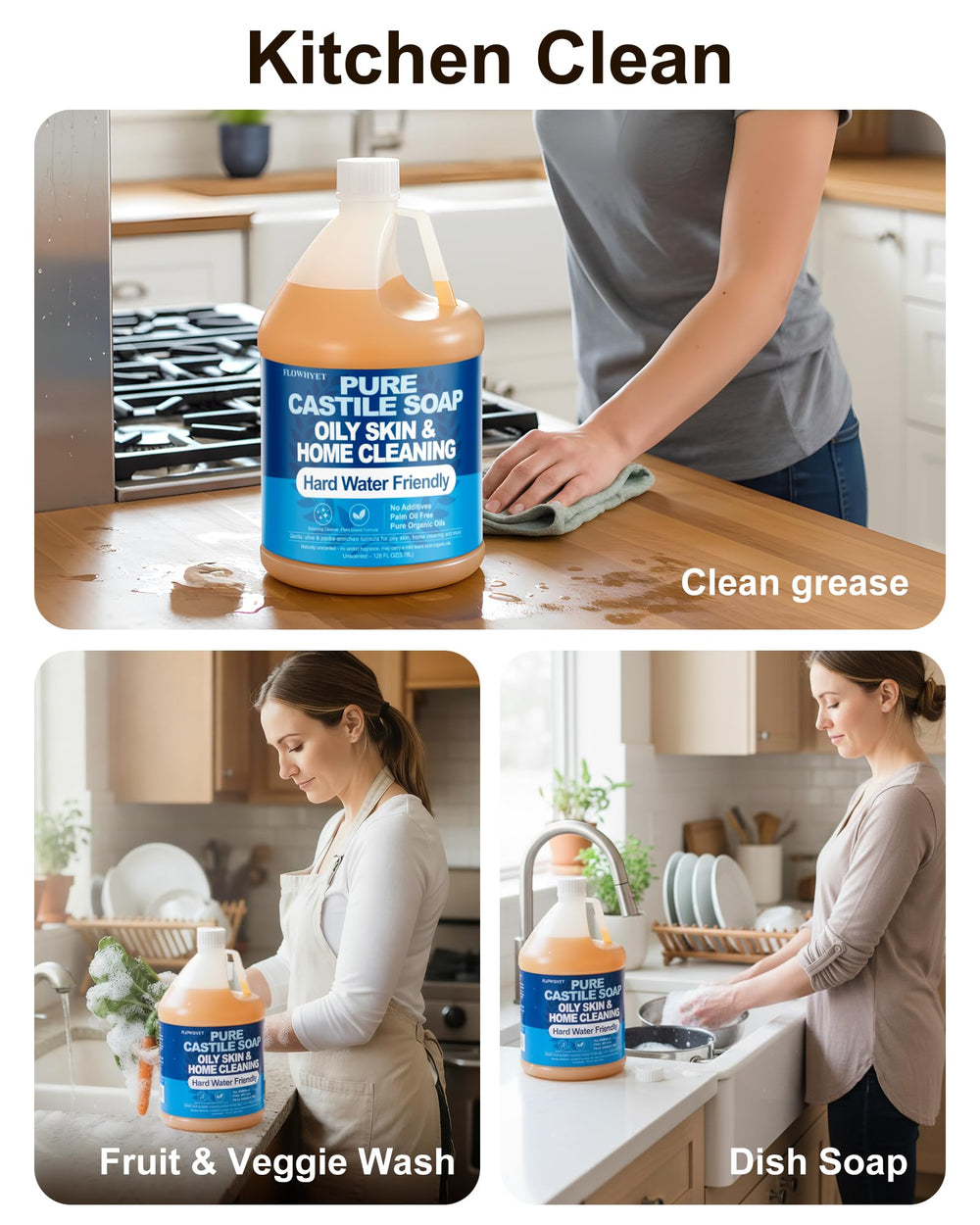 FLOWHYET used on kitchen surface demonstrating effective residue-free cleaning
