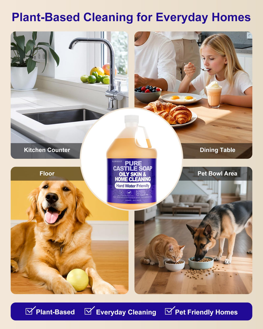FLOWHYET washing a pet with lavender suds illustrating gentle and safe cleaning benefit