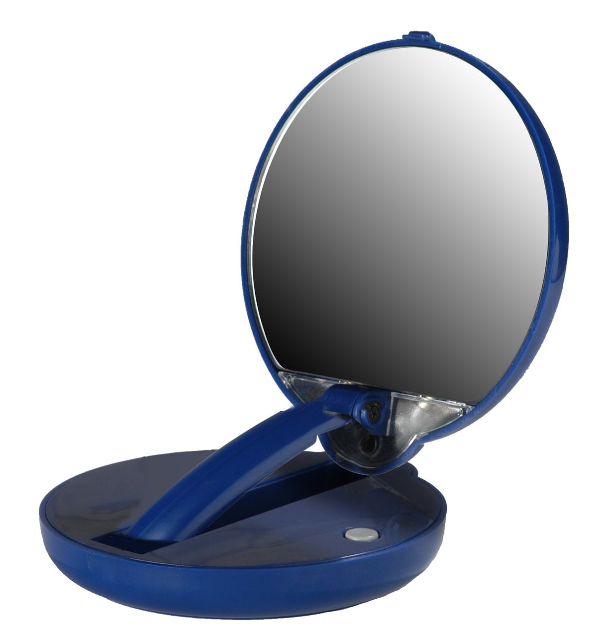 Floxite front view showing blue compact and mirror, ideal for travel