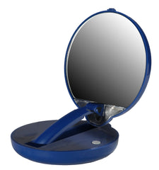 Floxite front view showing blue compact and mirror, ideal for travel