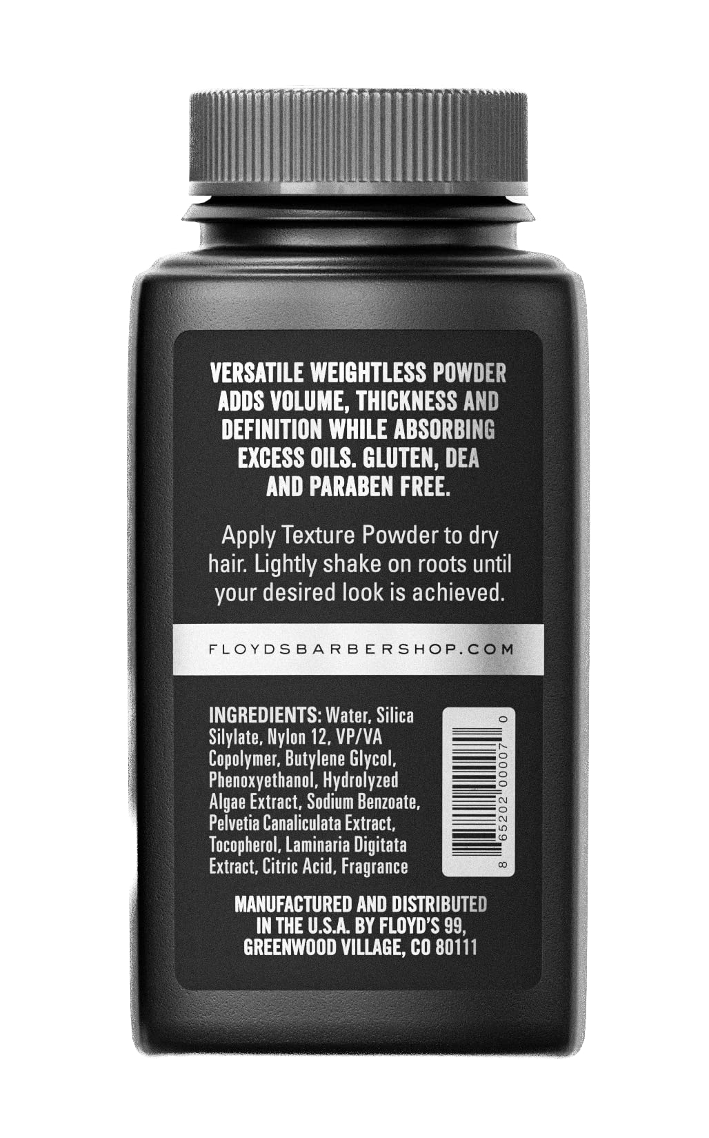 Floyd's 99 label and ingredients showing Sea Silk and gentle formula benefit