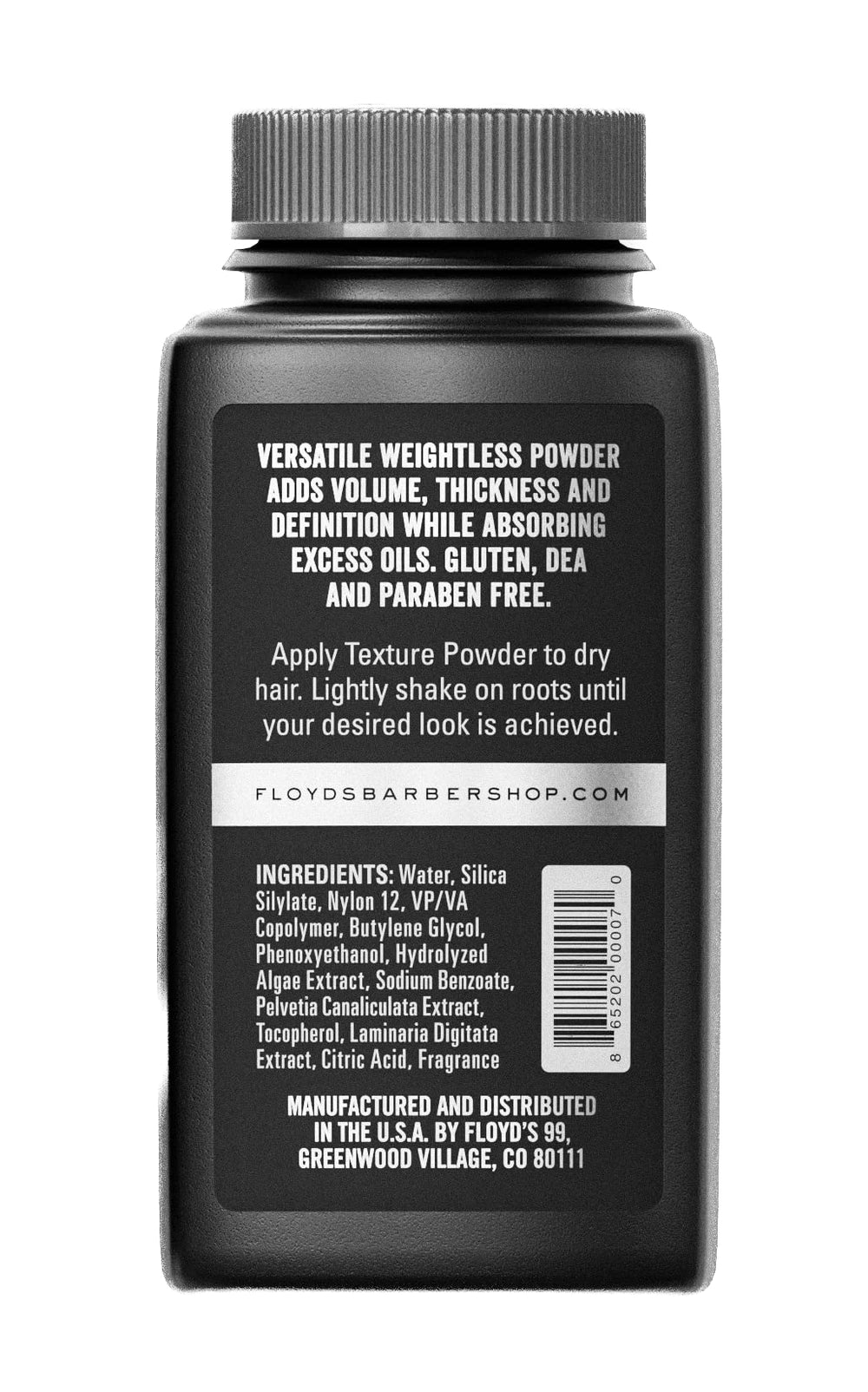 Floyd's 99 label and ingredients showing Sea Silk and gentle formula benefit
