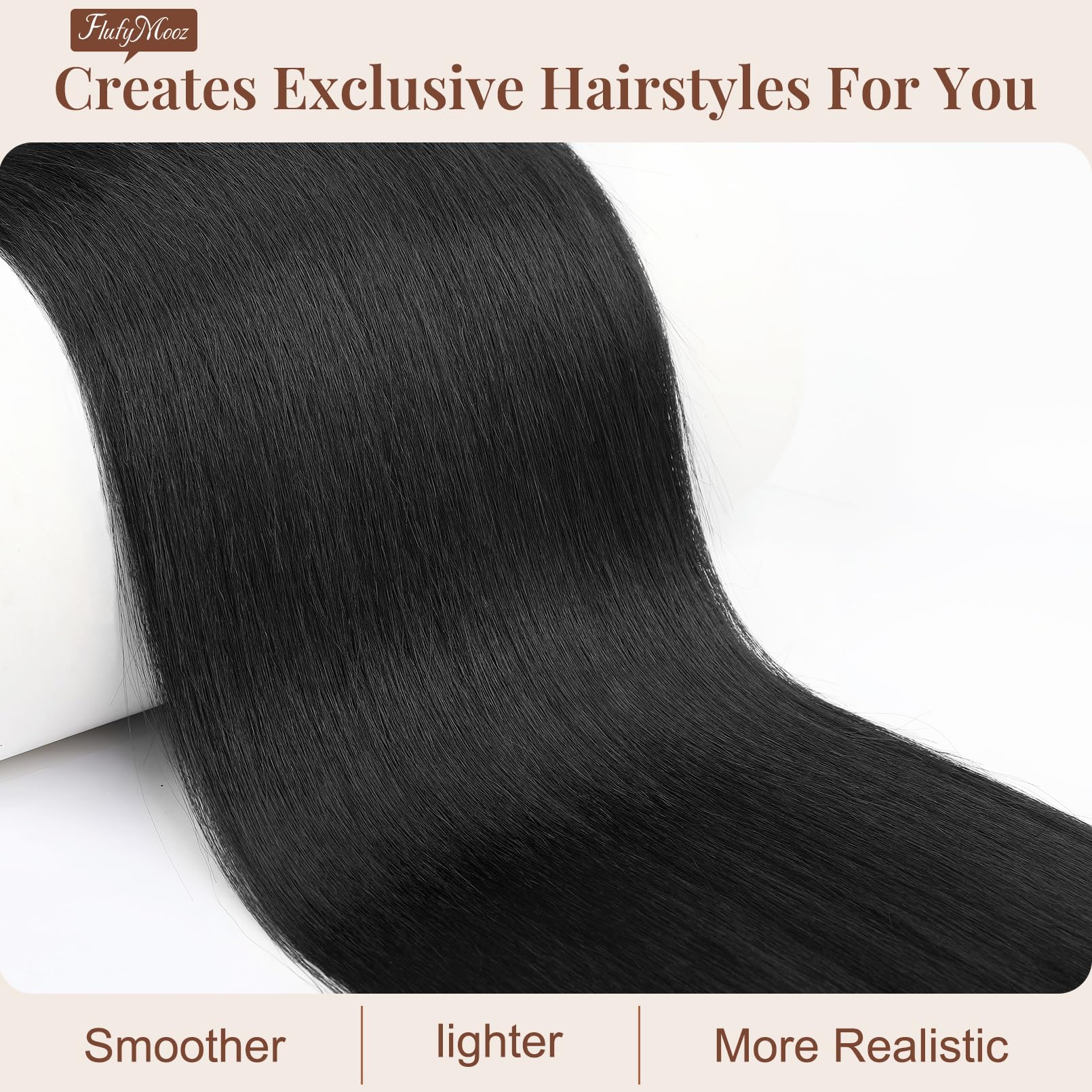 Flufymooz close-up of synthetic strands showing smooth texture and natural movement benefit