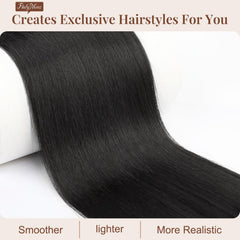Flufymooz fiber close-up highlighting smooth synthetic texture and tangle-free benefit