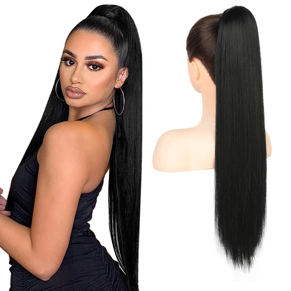 Flufymooz front packaging showing natural black ponytail and brand clarity