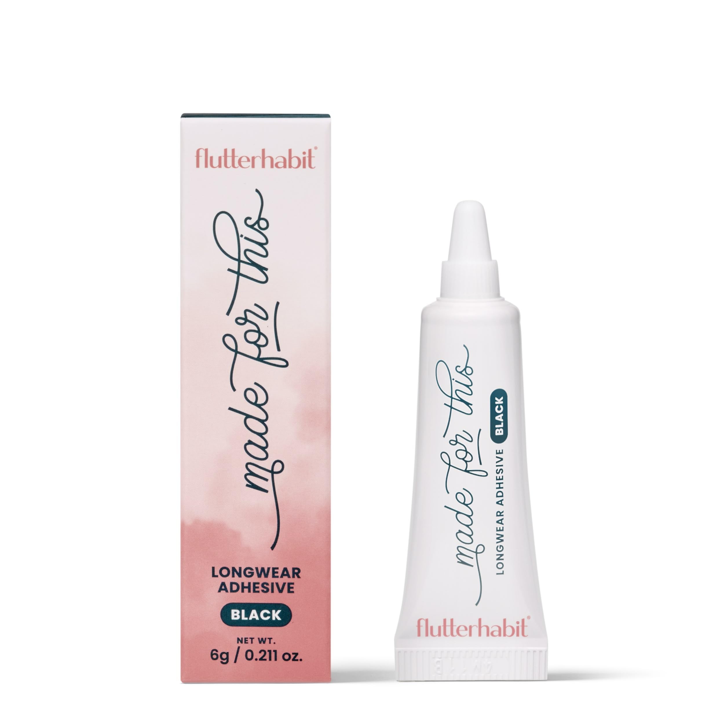 FlutterHabit adhesive front packaging showing product name and strong hold