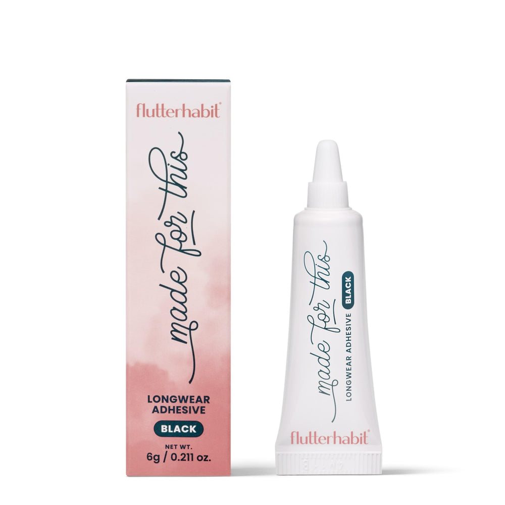 FlutterHabit adhesive front packaging showing product name and strong hold