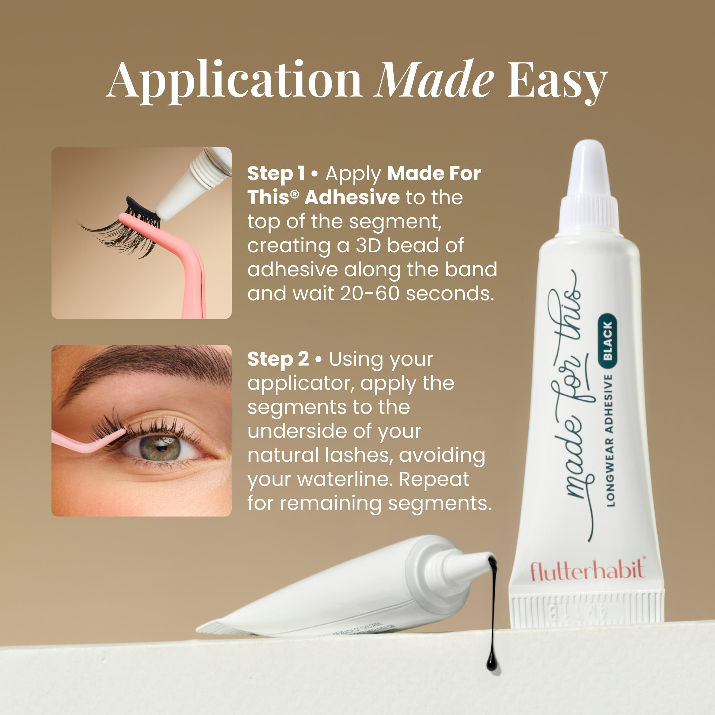 FlutterHabit adhesive bottle next to ruler showing size and travel-friendly benefit