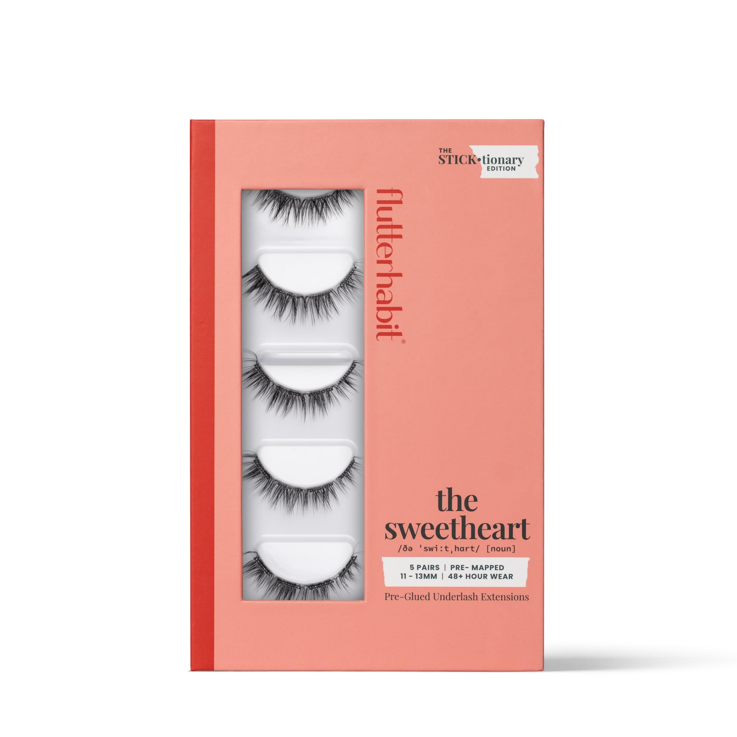FlutterHabit Sweetheart front packaging showing five pairs and quick benefit