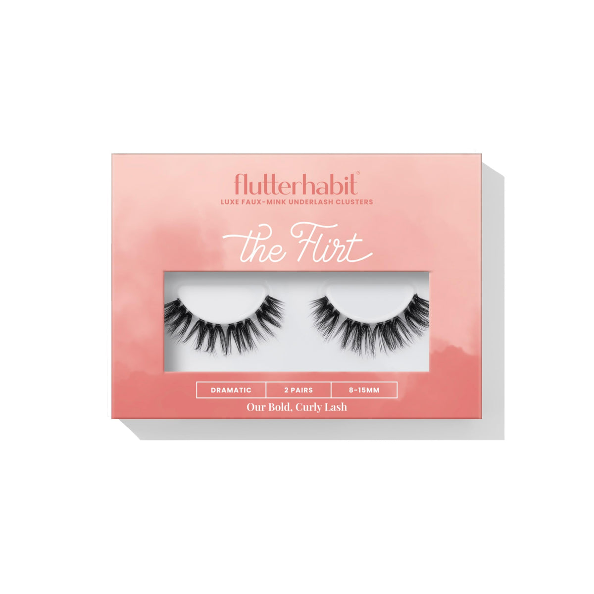 FlutterHabit packaging front view showing two underlash pairs and tidy layout for easy storage