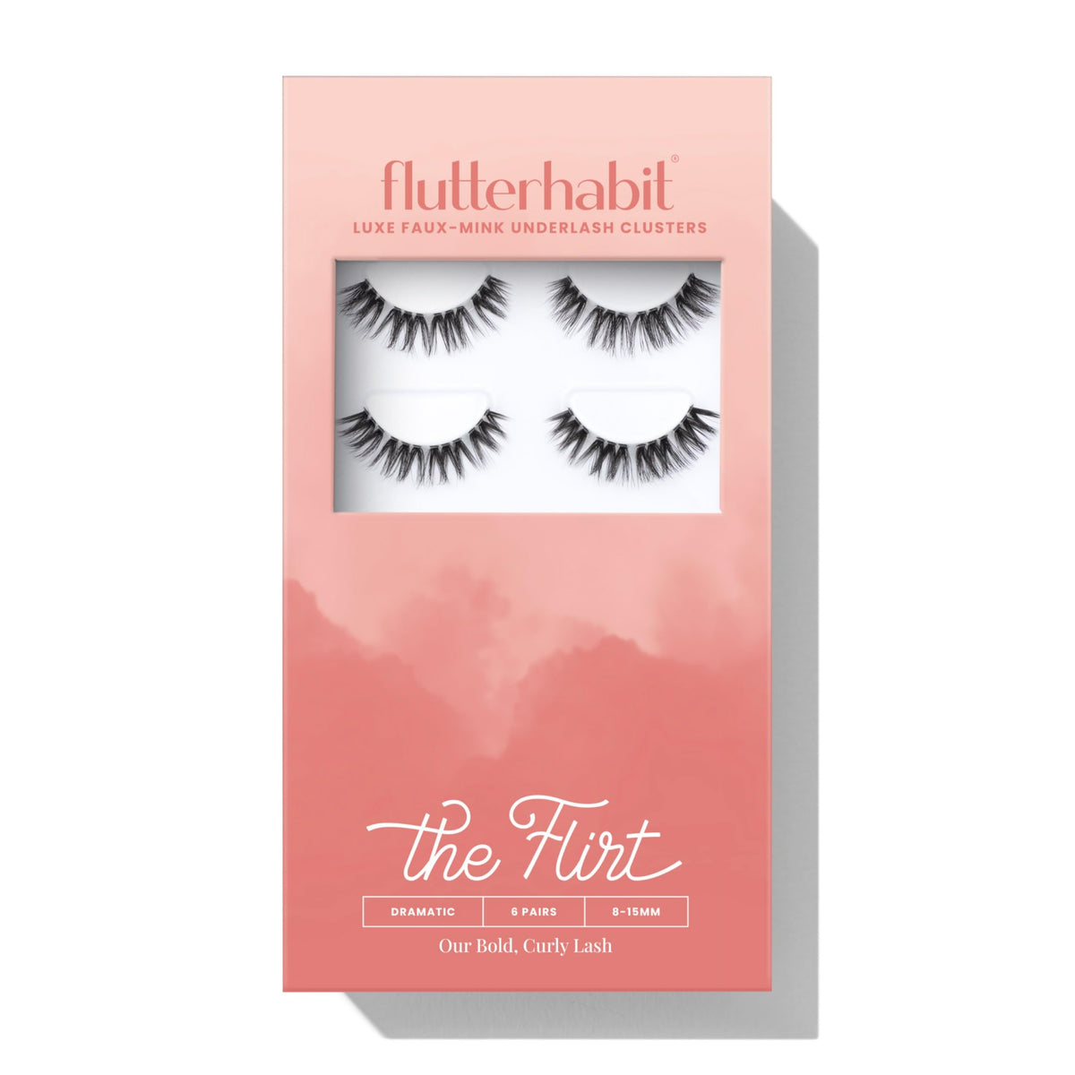 FlutterHabit underlash front packaging showing six pairs and product benefit