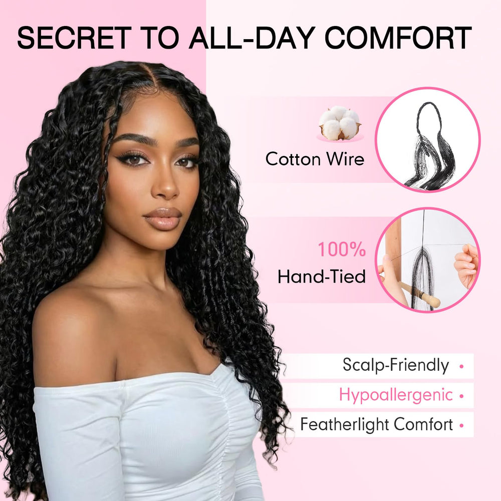Flvaco hand-tied cotton core detail showing secure, comfortable fit