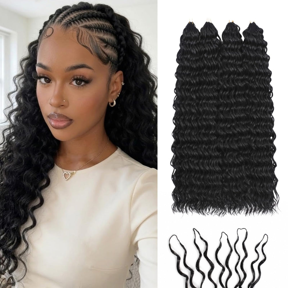 Flvaco front display showing neat 100 strands and natural deep wave benefit