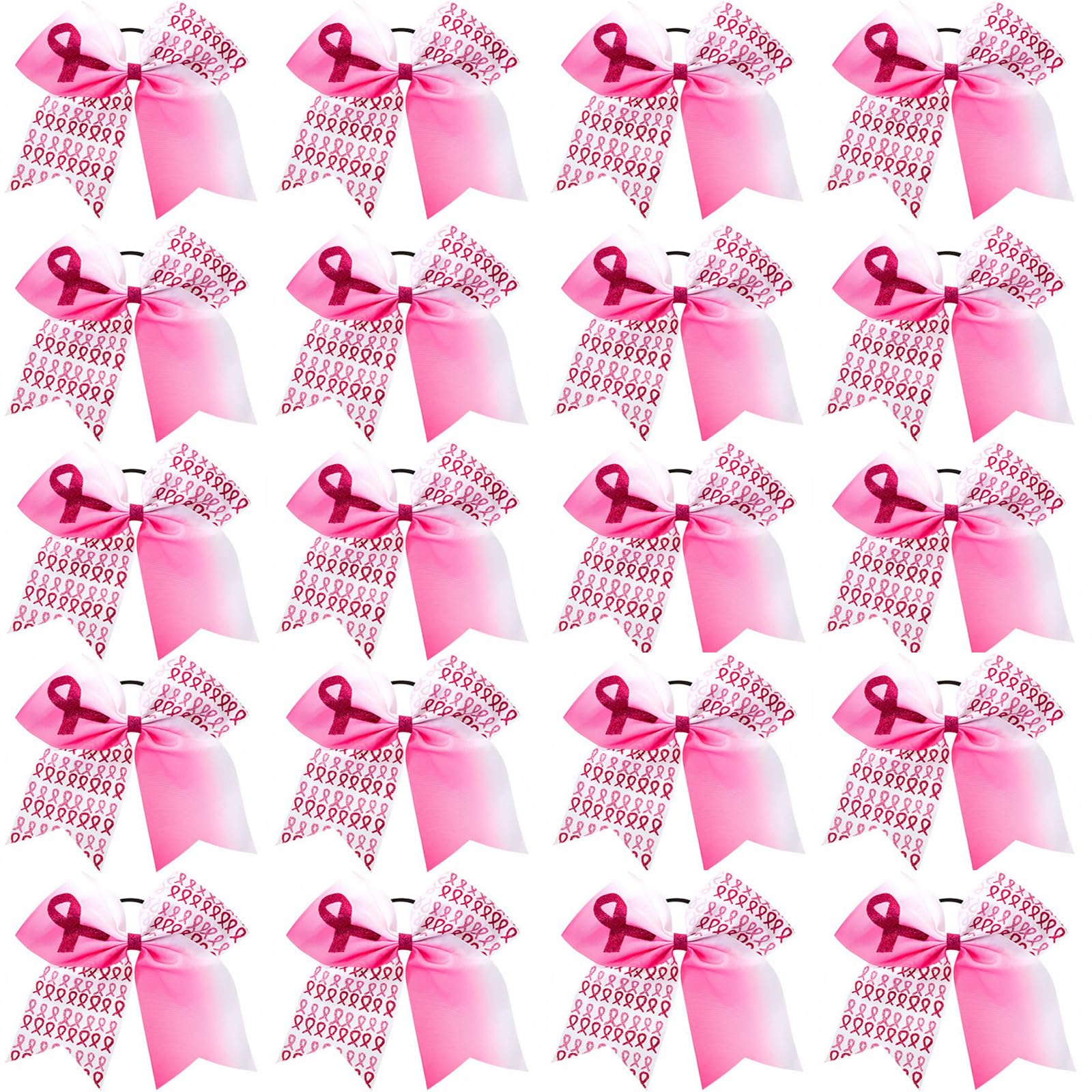 FLYARD front packaging of eight pink ribbon cheer hair bows showing a coordinated look and support