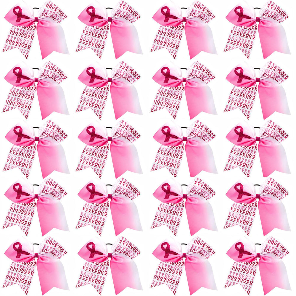 FLYARD front packaging of eight pink ribbon cheer hair bows showing a coordinated look and support