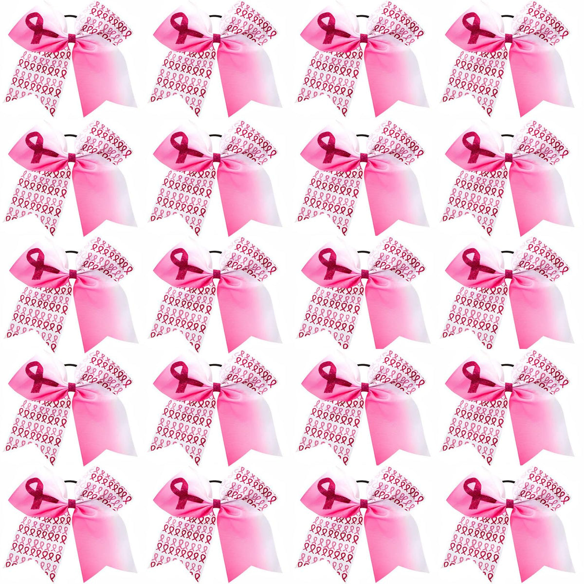 FLYARD front packaging of eight pink ribbon cheer hair bows showing a coordinated look and support