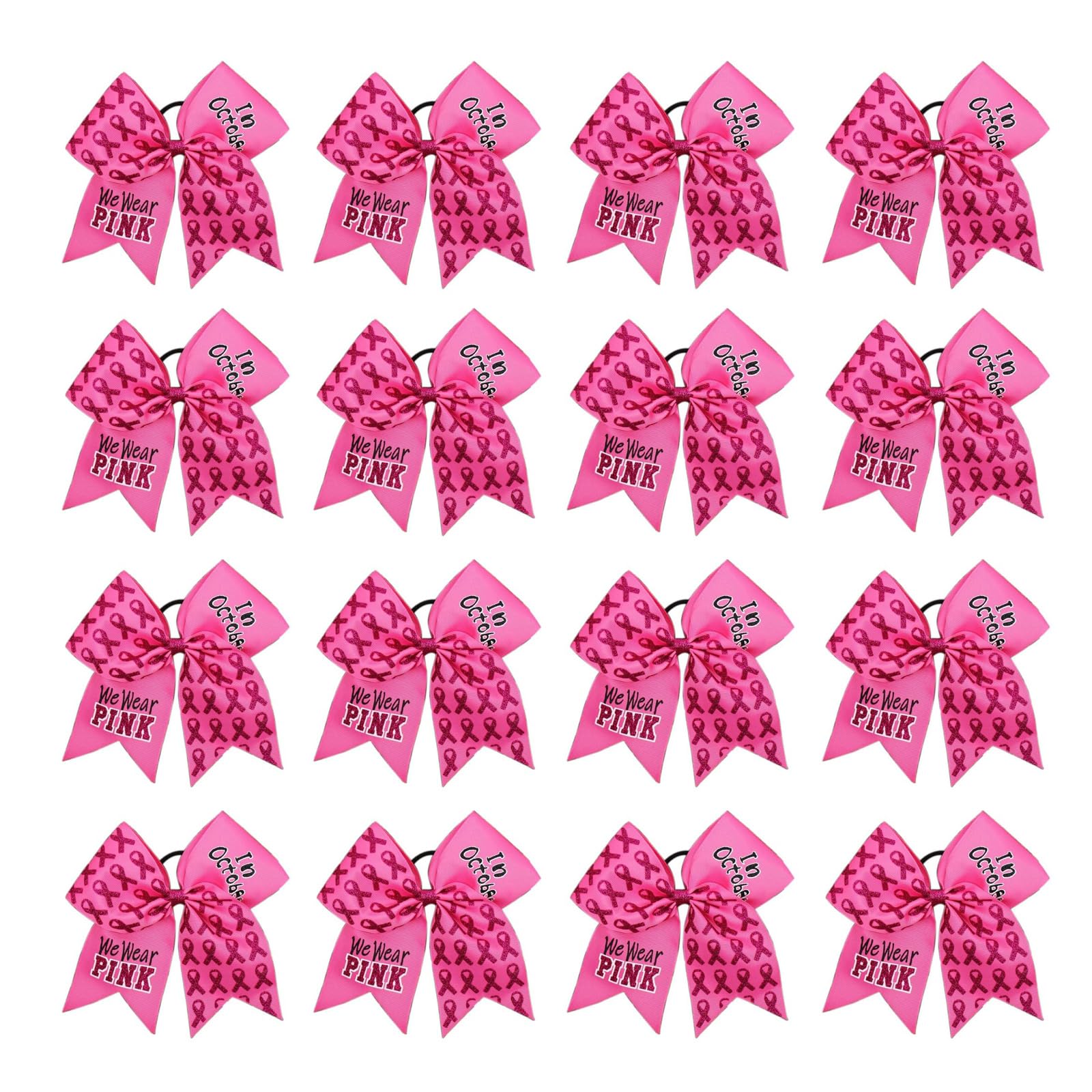 FLYARD front view of 16 pink awareness bows showing pack and color benefit