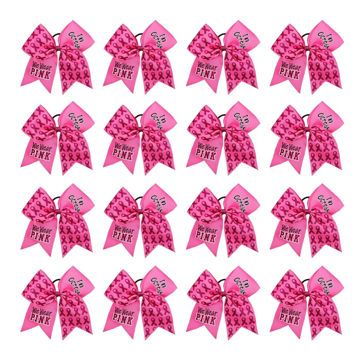 FLYARD front view of 16 pink awareness bows showing pack and color benefit