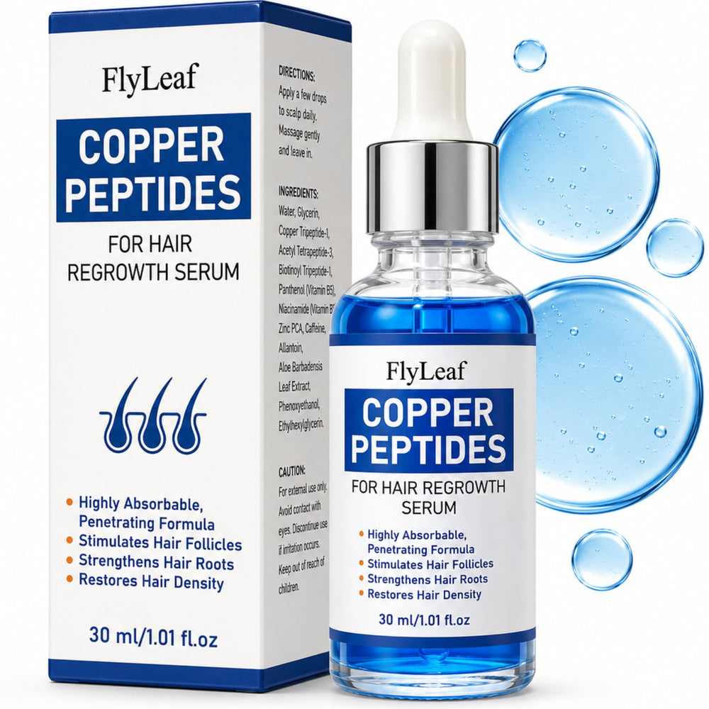 FLYLEAF front packaging showing 10% copper peptide concentration and benefit
