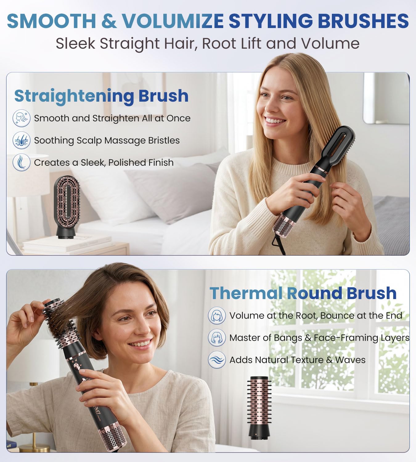 FMZ volumizer brush creating lifted blowout for fuller-looking hair