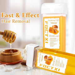 FOCTXI applying roll-on wax to leg for efficient full leg hair removal