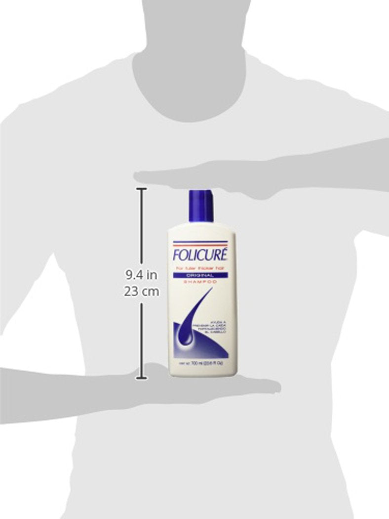 Folicure travel bottle beside hand showing portability advantage