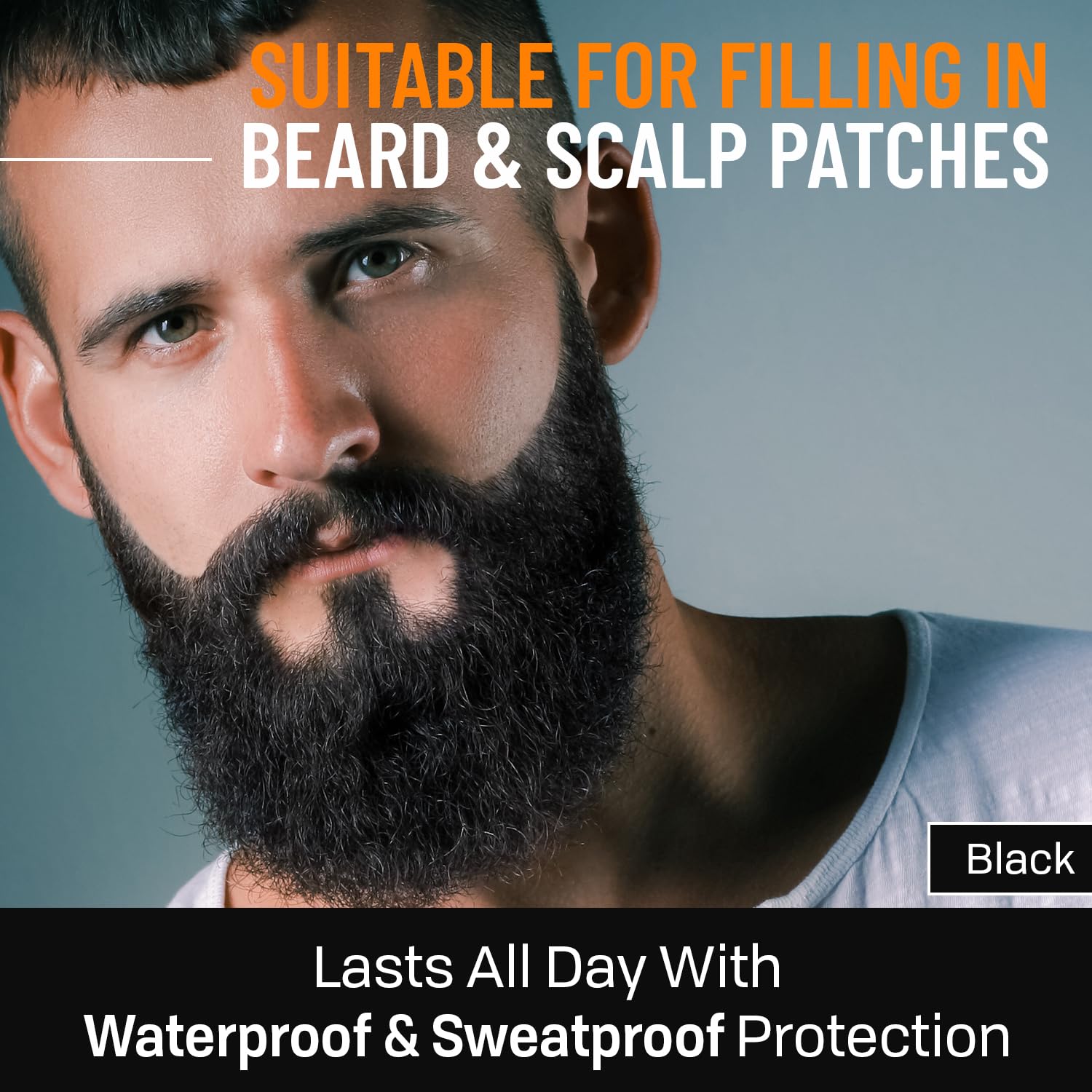 FOLLICLE BOOSTER applied on beard during touch-up delivering natural coverage
