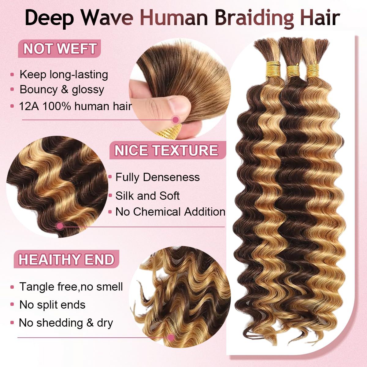 FONFUNY deep wave texture close-up showing smooth Remy cuticles