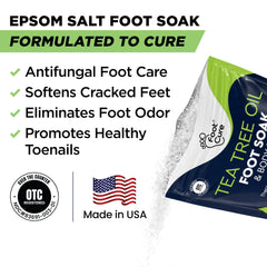 FOOT CURE tea tree foot soak bottle close-up showing liquid for refreshing soak
