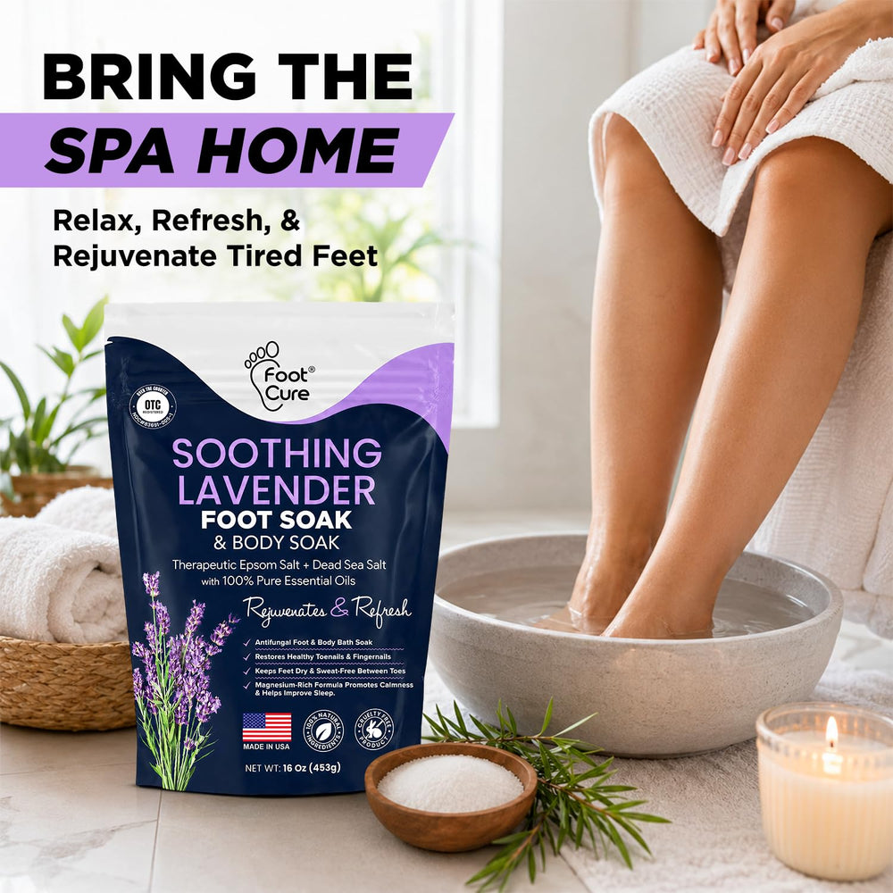 FOOT CURE salt texture on palm showing soothing mineral blend