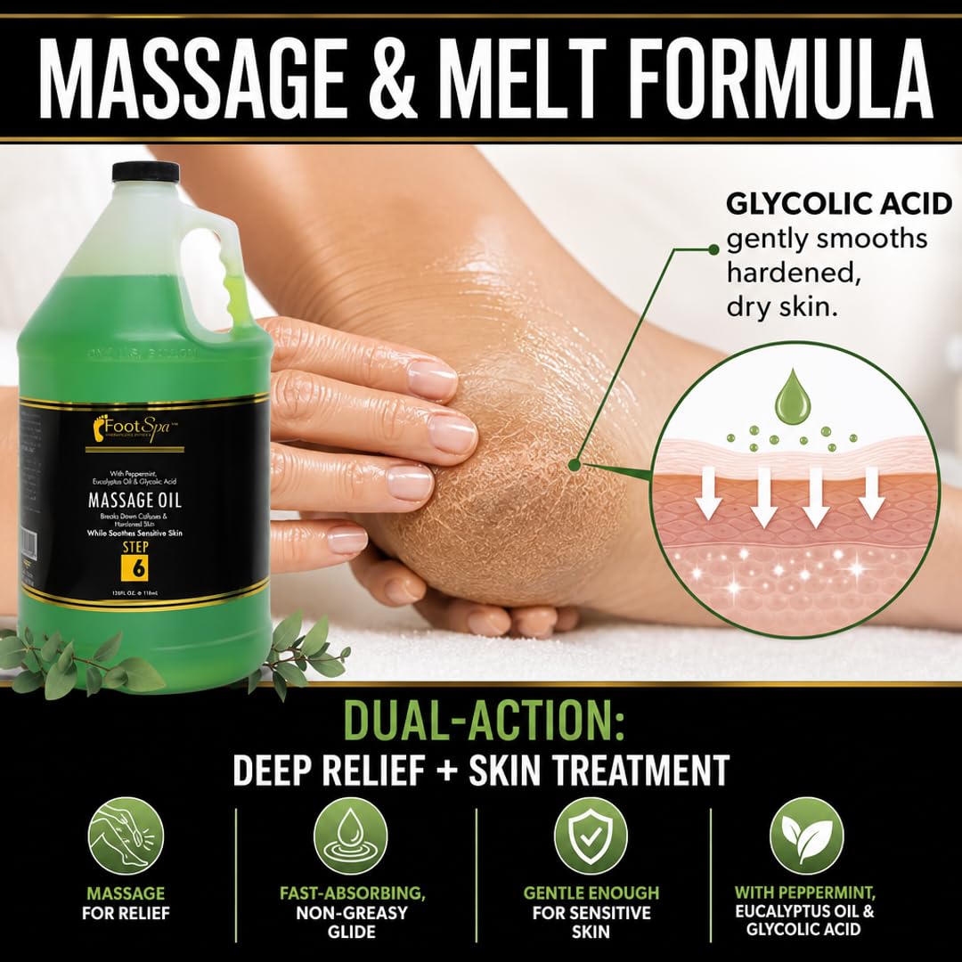FootSpa oil being poured showing smooth glide and quick-absorb benefit