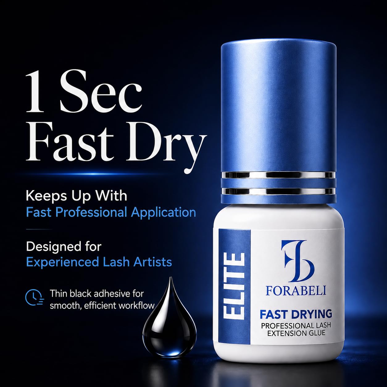FORABELI adhesive drop texture demonstrating thin black formula for neat bonding