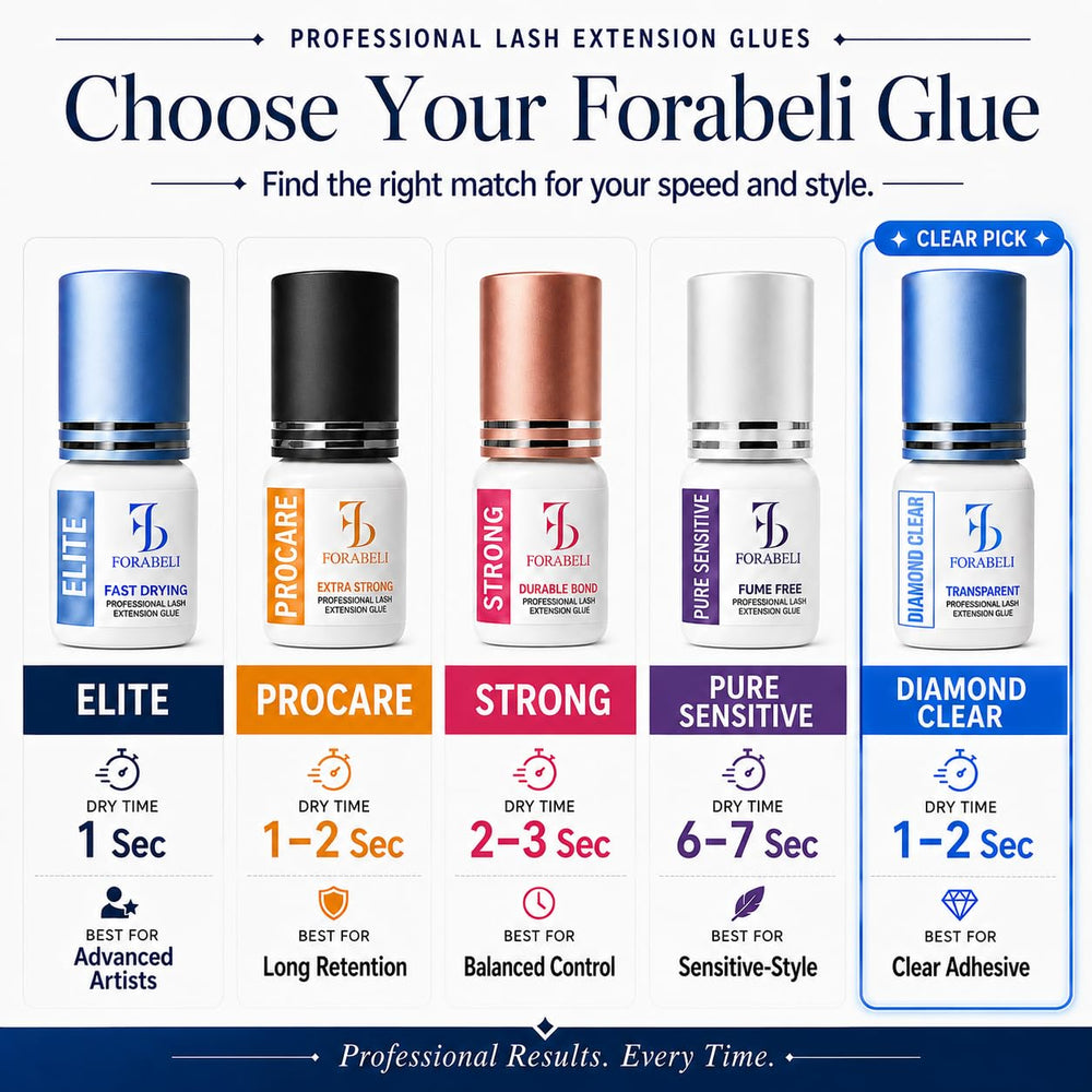 Forabeli clear glue in a salon station showing professional setup