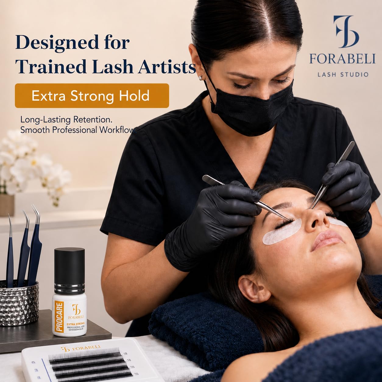 forabeli adhesive texture on dark surface highlighting low-clump formula
