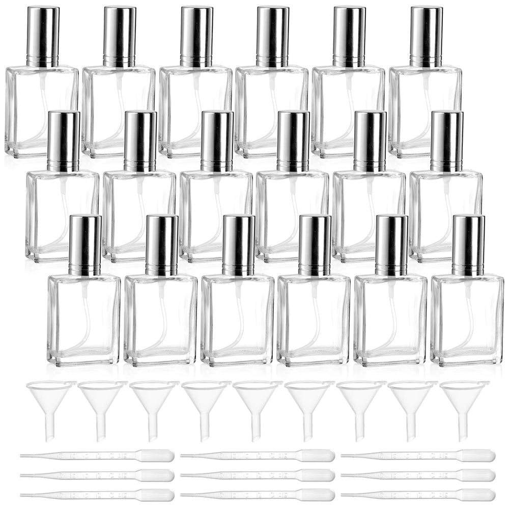 Foraineam front view of 18-pack clear glass bottles showing neat packaging and portability